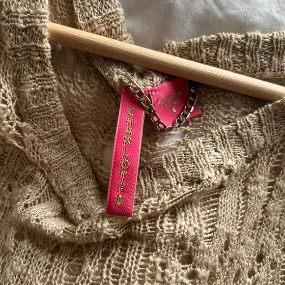 knitted see through mesh long sleeve beige top - Picture 3 of 3